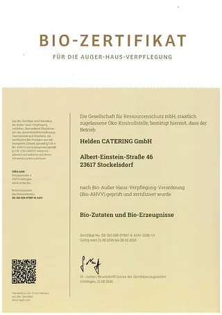 Bio-Zertifikat Helden CATERING GmbH